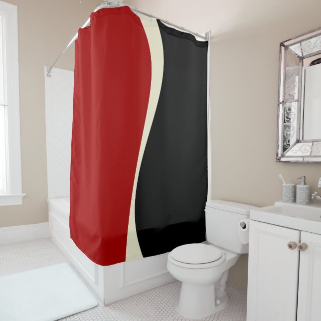 Rideaux De Douche Vagues simples 2 en rouge et crème (En situation)