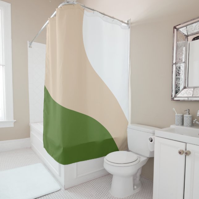 Rideaux De Douche Vagues simples - Blanc, Sable et Palm Vert (En situation)
