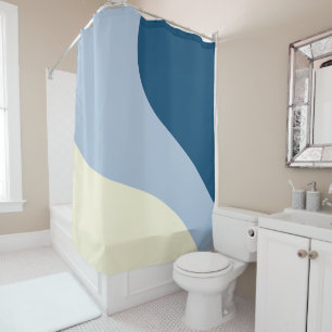 Rideaux De Douche Vagues simples - bleu foncé, bleu clair et crème