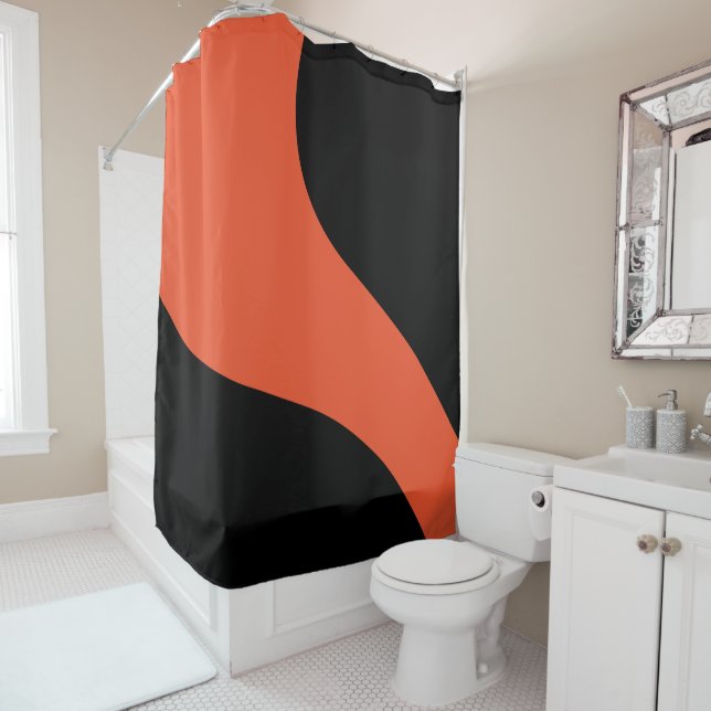 Rideaux De Douche Vagues simples en noir et orange (En situation)