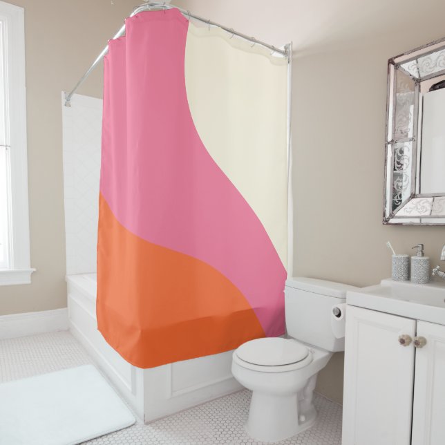 Rideaux De Douche Vagues simples - rose, orange et crème (En situation)