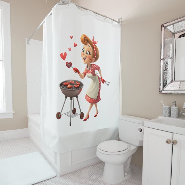Rideaux De Douche Valentine's Day Shower Curtain, Cooking LoveHearts (En situation)