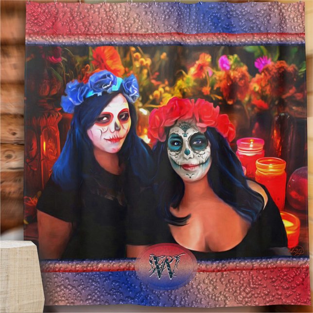 Rideaux De Douche Vallarta Catrinas avec fleurs et bougies 1718 (Créateur téléchargé)