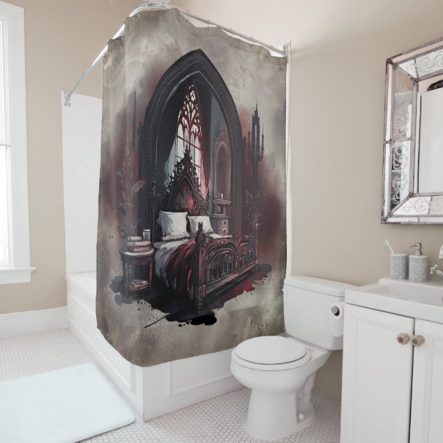Rideaux De Douche Vampy Boudoir | Suite de chambre gothique rouge vi (En situation)