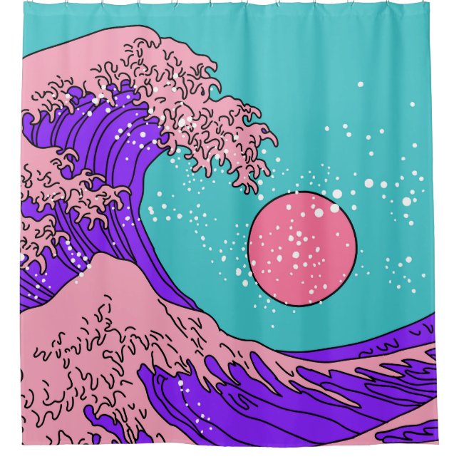 Rideaux De Douche Vaporwave Great Wave : Art Océanique Stylisé (Devant)