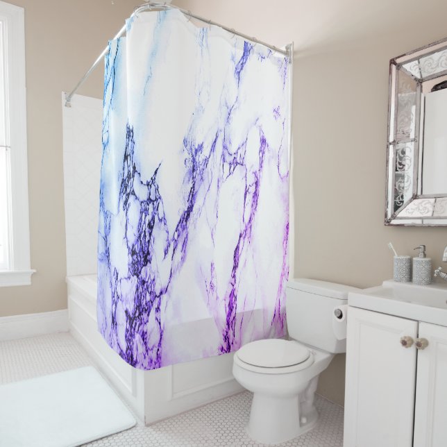Rideaux De Douche Variété de violets et aspect marbre à veines bleuâ (En situation)