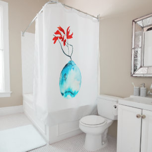 Rideaux De Douche Vase bleu Ikebana aquarelle