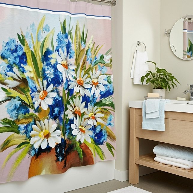 Rideaux De Douche Vase de marguerite à l'aquarelle (Créateur téléchargé)