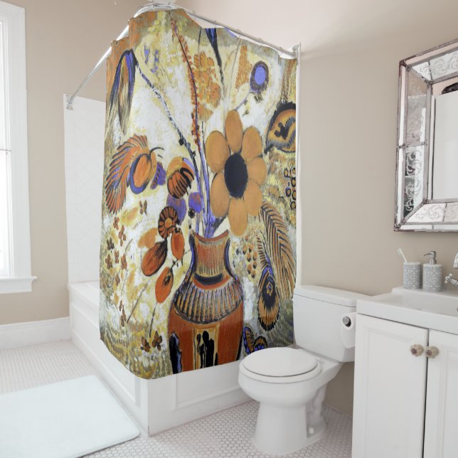 Rideaux De Douche Vase étrusque avec fleurs, Redon (En situation)