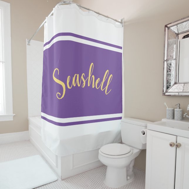 Rideaux De Douche Vaste SEASHELL Plutôt Violet Blancs de course (En situation)