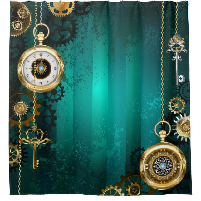Rideaux De Douche Veille bijoux Steampunk sur un Arrière - plan vert (Devant)