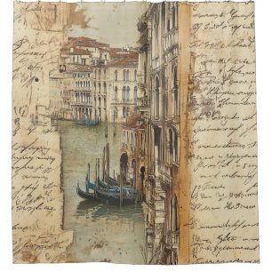 Rideaux De Douche Venise vintage canal avec écriture manuscrite