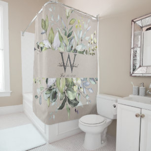 Rideaux De Douche Verdure naturelle Neutre Monogramme Mariage Gardie
