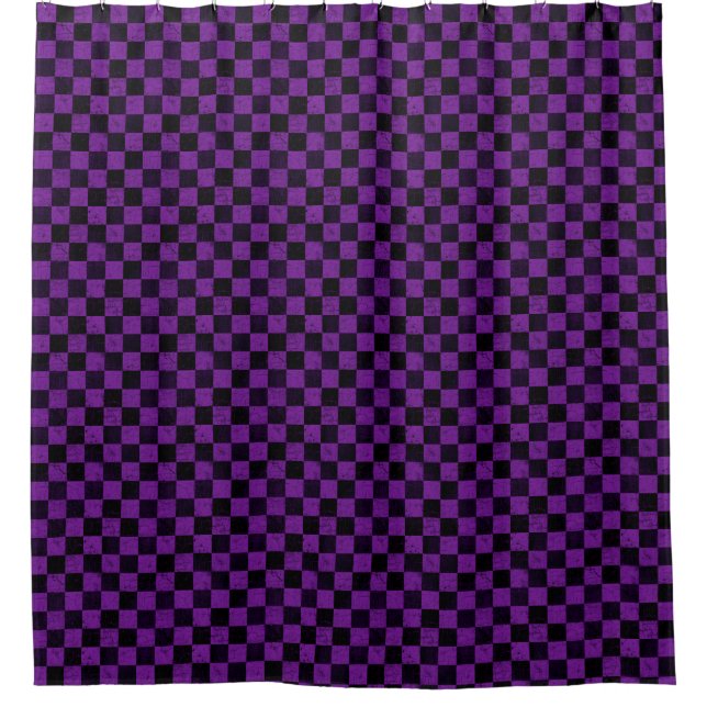 Rideaux De Douche Vérifications rustiques, violet et noir (Devant)
