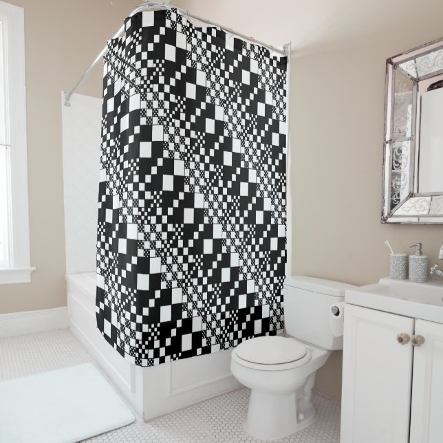 Rideaux De Douche Vérifié, Chèques - noir et blanc (En situation)