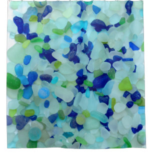Rideaux De Douche Verre de mer, plage, bleu de cobalt, aqua, vert