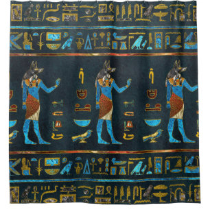 Rideaux De Douche Verre d'or d'Anubis, bleu et rouge égyptien