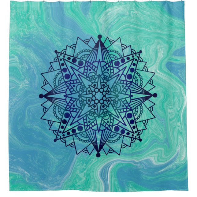 Rideaux De Douche Vert bleu Abstrait Mandala Zen (Devant)