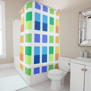 Rideaux De Douche Vert bleu bleu minimaliste Carrés