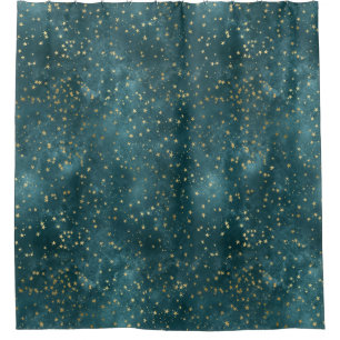 Rideaux De Douche Vert bleu nuit ciel turquoise or étoile motif