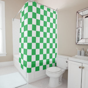 Rideaux De Douche Vert Checkered et blanc