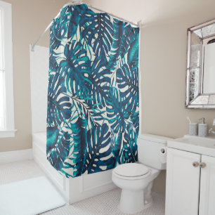 Rideaux De Douche Vert Cyan Turquoise Feuilles de Palmiers Tropicaux