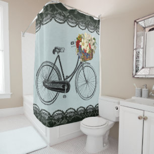 Rideaux De Douche Vert de menthe de vélo de fleur de bicyclette de