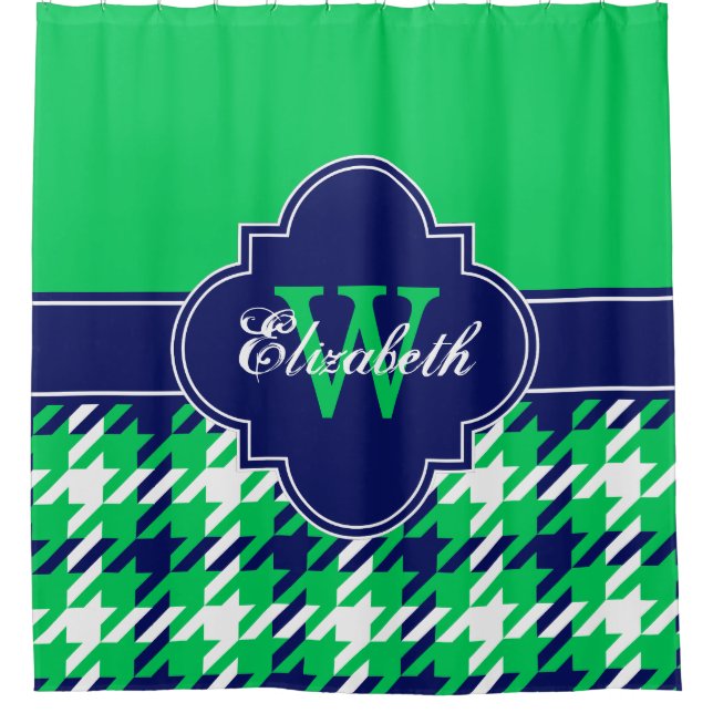 Rideaux De Douche Vert émeraude bleu marine blanc 1I CB ruban nom (Devant)