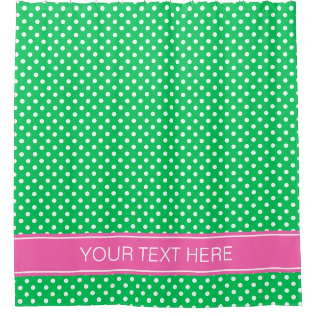Rideaux De Douche Vert émeraude pois blancs monogramme personnalisé  (Devant)