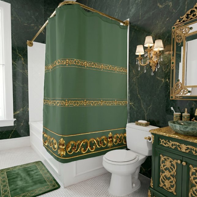 Rideaux De Douche Vert et Or Élégants (Créateur téléchargé)