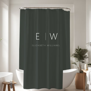 Rideaux De Douche Vert foncé Élégant moderne minimaliste noir blanc