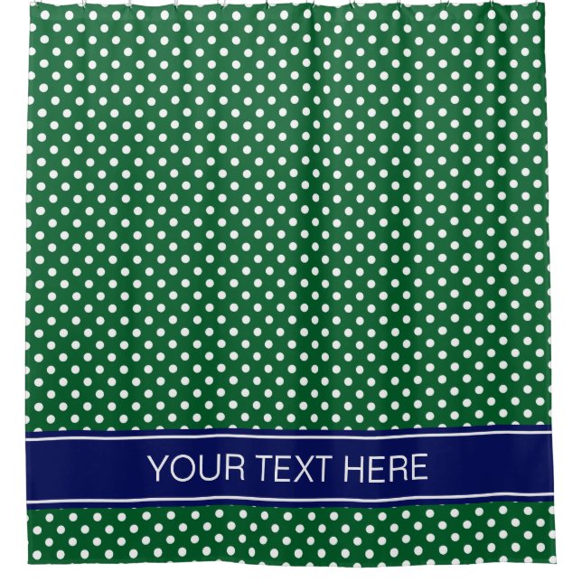 Rideaux De Douche Vert forêt Blanc pois Navy Blue Monogramme Nom (Devant)
