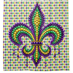 Rideaux De Douche Vert jaune pourpre Mardi Gras fleur de lis