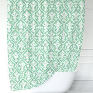 Rideaux De Douche Vert Menthe et Damassé Blanc