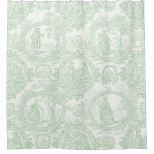 Rideaux De Douche Vert Menthe Toile Vintage Couples & Scène de Jardi