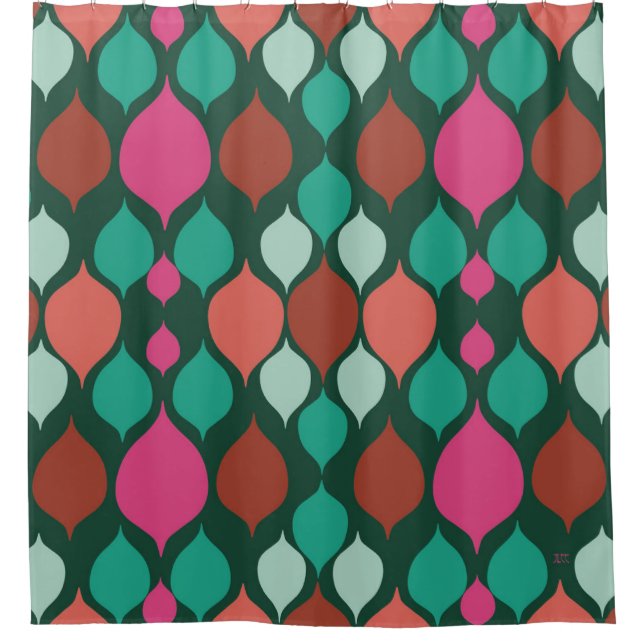 Rideaux De Douche Vert moderne du milieu du siècle (Devant)