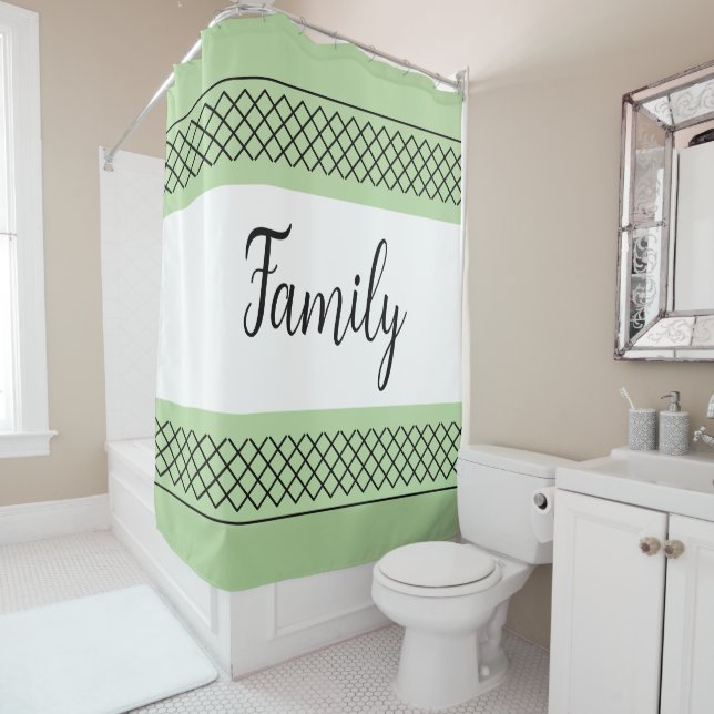 Rideaux De Douche Vert Moderne Famille Blanche (En situation)