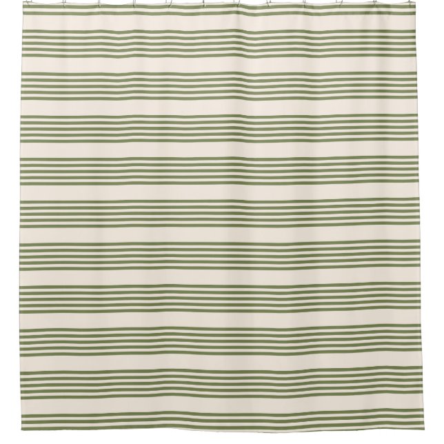 Rideaux De Douche Vert olive et beige cinq rayures motif (Devant)