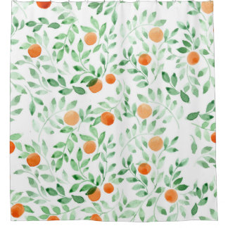 Rideaux De Douche Vert orange Tangerine Provence Aquarelle
