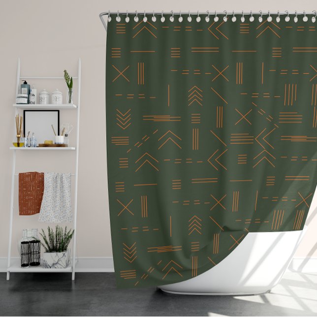 Rideaux De Douche Vert orange Terracotta Magnifique Motif géométriqu (Green orange Terracotta Gorgeous Geometric Pattern Shower Curtain)