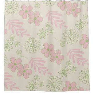 Rideaux De Douche Vert rose beige rétro Y2K les années 70 Fleur Moti