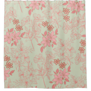 Rideaux De Douche Vert rose rétro Y2K les années 70 Fleur Motif