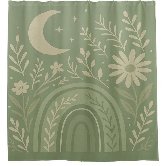 Rideaux De Douche Vert sauge Boho (Devant)