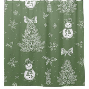 Rideaux De Douche Vert sauge vintage Toile de Noël d'hiver (3)