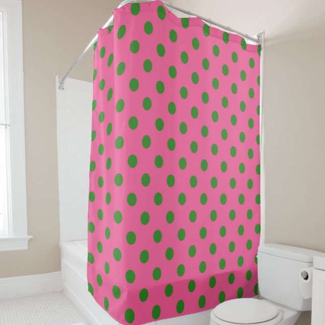 Rideaux De Douche Vert sur rose Pois Design Motif (Créateur téléchargé)
