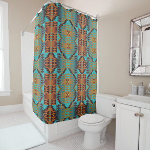 Rideaux De Douche Vert turquoise Turquoise Aqua Blue Orange Tribal A