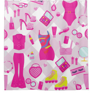 Rideaux De Douche vêtements de poupée de mode vintage 1990 rose à ca