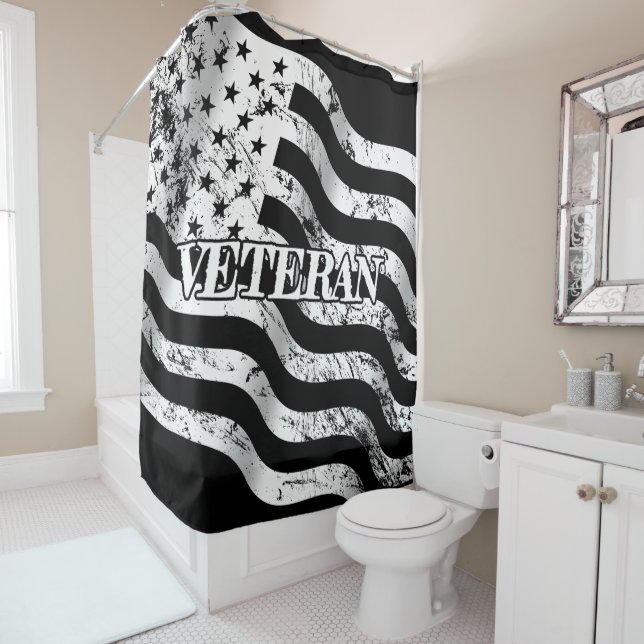 Rideaux De Douche Vétéran USA - vintage blanc (En situation)
