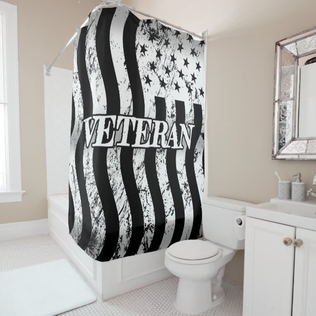 Rideaux De Douche Vétéran USA - vintage vertical blanc (En situation)