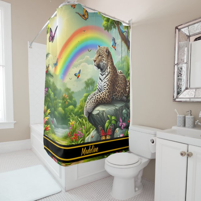 Rideaux De Douche Vibe de léopard : Repos de la jungle artistique (En situation)